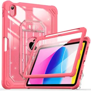 Case for iPad A16 11 Inch 2025/ iPad 10th Generation 2022 (10.9 inch) with Screen Protector & Pencil Holder, 11th Generation Case with Larger  Stand, Glitter+Rosered