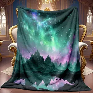 1pc Universe Star River Reflecting Mountain Shadow Pattern Theme Pattern Flannel Blanket Soft High-definition Digital Printing Cooling Blanket Suitable For All Year Round! 100% Polyester Fiber, Suitable For Family And Friends All Year Round