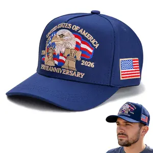 1776-2026 USA 250th Anniversary Embroidered Motif Vintage Wash Baseball Cap - Adjustable Straps, Unisex Fit, All-Seasons, Festive Party & Everyday Casual Use for Patriots