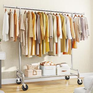 Raybee Clothes Rack for Hanging Clothing with Lockable Wheels , 75" Extendable & Height Adjustable Coat Rack, Heavy Duty Clothes Racks Holds Up to 440LBS, Portable Rolling Garment Rack with 4 Hooks for  Bedroom, Laundry Room, Commercial, Chrome