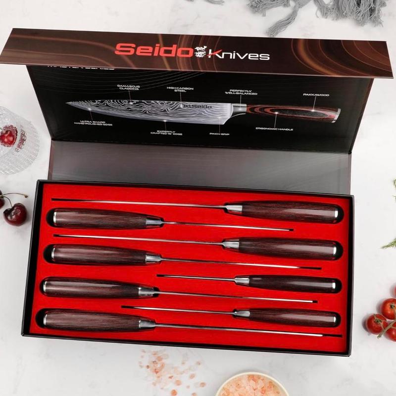 Seido Knives Master Chef Knife Set, 8-Piece Kitchen Knife Set, High-Carbon Stainless Steel Handmade Culinary Knives, Professional Chef Knives, Kitchen Knife