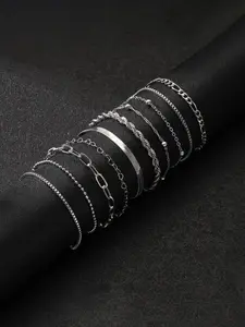 A 10-piece set of minimalist, trendy multi-layer bracelets, Stackable bracelets, stacked thin chains and matte metal finish, easy to match for daily commuting, dating or shopping, ideal for women aiming to craft a hand styling