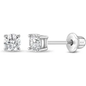 925 Sterling Silver Kids 2mm-5mm Clear Cubic Zirconia Round Stud Solitaire Safety Screw Back Earrings for Babies Toddlers Infants Children Baby Girl