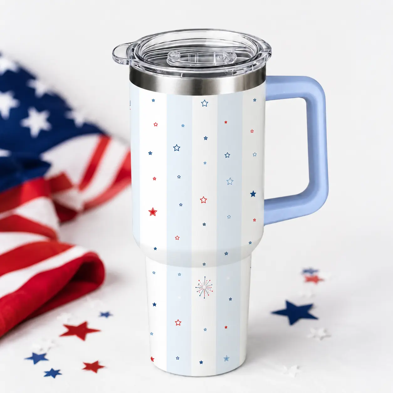 4th of July Tumbler with Handle, 30oz Insulated Stainless Steel Stars & Stripes Travel Mug, Patriotic Cup for Women, Leak-Resistant Lid, Car Cup Holder Friendly – Perfect Independence Day Gift