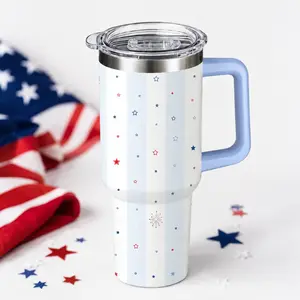 4th of July Tumbler with Handle, 30oz Insulated Stainless Steel Stars & Stripes Travel Mug, Patriotic Cup for Women, Leak-Resistant Lid, Car Cup Holder Friendly – Perfect Independence Day Gift