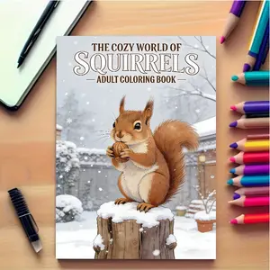 Warm Squirrel Coloring Book, 24 Sheets, Thick Paper, Ideal for Adults, Family Gatherings, Festive Decorations, Creative Leisure, Artistic Illustrations