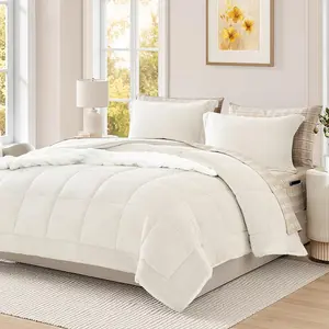 Plush Comforter Set Full Size Cream White, Flannel  Comforter Sets 7 count Bed in a Bag, Soft Warm Winter Bedding Set with Sheets, Pillowcases & Shams