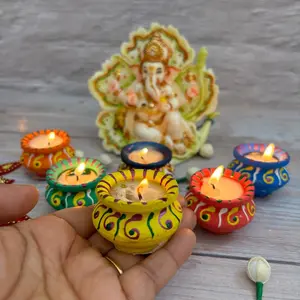 Beautiful Clay Matki Diya Set | Handmade Wax-Filled Diyas for Diwali, Pooja | Cherished Indian Gift | Sacred Home Decor