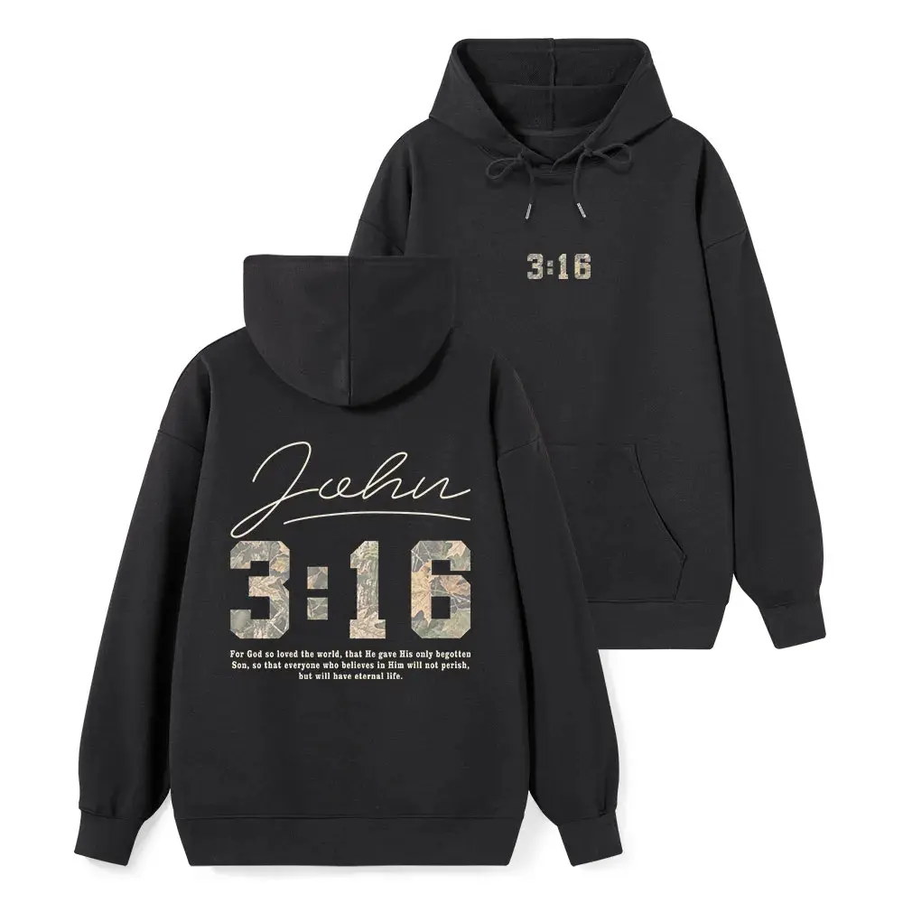 John 3:16 Christian Hoodie Camo Number Double Sided Print Unisex Faith Hooded Sweatshirt