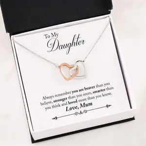 Mum Giving Daughter Interlocking Hearts Necklace You're Stronger Than You Seem Necklace with Message Inside