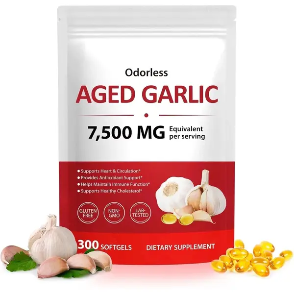 Odorless Aged Garlic Extract Capsules 300 Count, 500mg Organic Aged Garlic Supplement for Heart, Traditional Herbal Support, 2-Year Matured for Overall Wellness, Non-GMO, Gluten Free