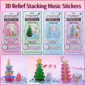 3D Stacked Relief Sculpture Crystal Sticker Set, Cute Animal Decorative Stickers, Kids Craft DIY, Stress Relief Toy, 4pcs, Birthday Gift