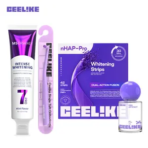 CEELIKE 4-Piece Set -Purple Whitening Strips 42 Strips (21 Sessions) + Toothpaste + Oral Spray + Toothbrush | Nano-Hydroxyapatite Gentle Brightening , Complete Oral Care Bundle