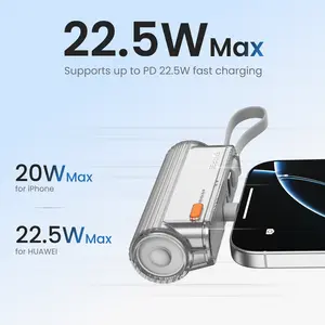 SHARGE Flow Mini 2 Power Bank with Built-in Cable – 22.5W Max Fast Charging for iPhone, Galaxy, Google & More