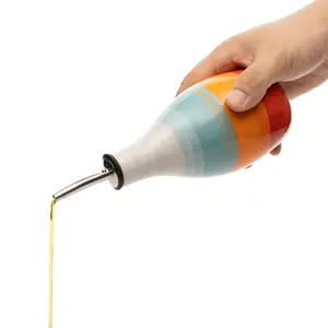 GUTE Ceramic Olive Oil Dispenser Bottle - Gift 400ml Vinegar Server with Pourer Stopper - Kitchen Carafe - Stoneware Decant Vessel 6in H 3in W (Sunset)