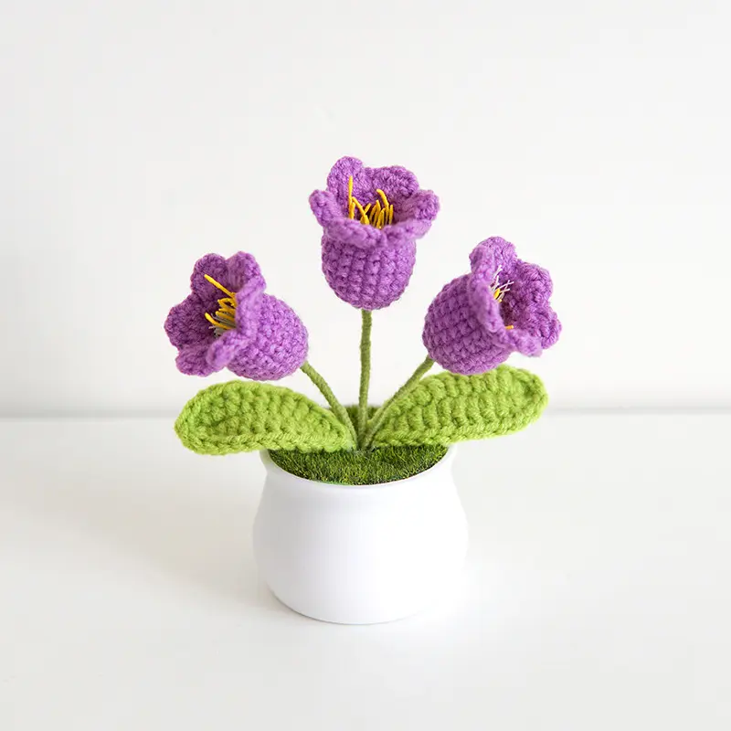 Artificial Flower Potted Plant, Handmade Crochet Lily Of The Valley Potted Plant, Decorative Plant for Home Living Room Bedroom Dining Room, Fake Indoor Plants, Decorative Desk Plant, Fake Flowers Plants, Faux Flower Plants, Faux Flower Decorations