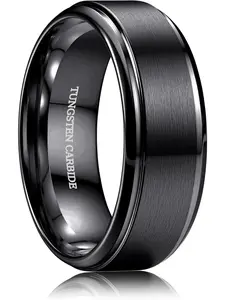 Tungsten Wedding Rings for Men Women 8MM Mens Wedding Band Black/Silver/Gold Mens Rings, Matte Surface Polished Edge Engagement Promise Men Ring Jewelry Comfort Fit 6-14
