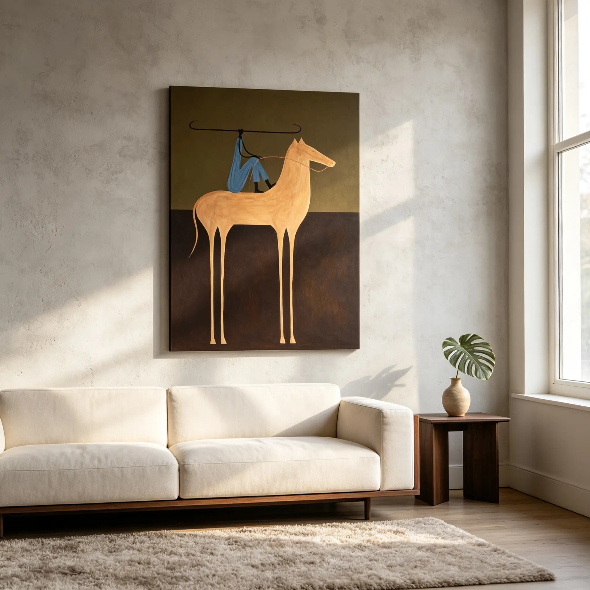 Framed Abstract Horse Canvas Wall Art - Artistic Minimalist Mid-Century Industrial Waterproof Wood Hanging, Cowboy Western Rustic Decor, Dark Earthy Tone Valentines Day Gift for Living Room, Bedroom
