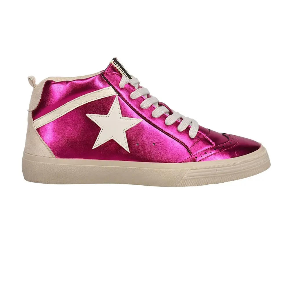 Shu Shop Womens Paulina Metallic High Lace Up Sneakers Shoes Casual - Pink