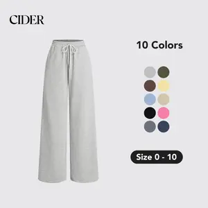 Cider [10 colors, size 0-10] High Elastic Waist Solid Wide Leg Trousers