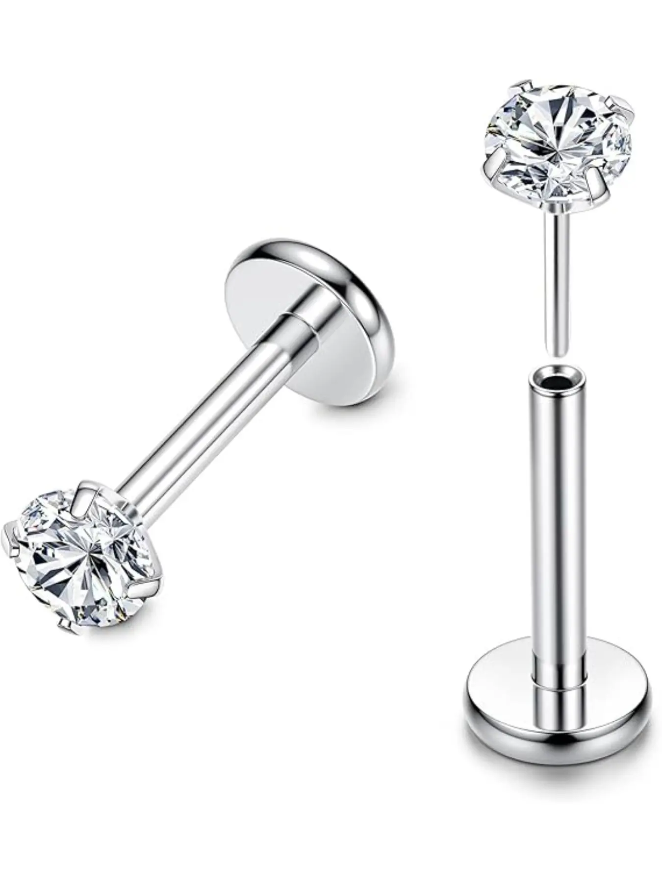 Labret Studs Cartilage Earrings 16G 20G Threadless Push in Medusa Piercing Studs Clear CZ Nose Stud Opal Flat Back Earrings Nose Labret Lip Tragus Piercing Jewellery Body Jewelry