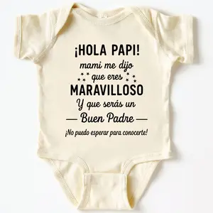 (100% Cotton) Baby Onesie Español – “¡Hola Papi! Mami me dijo que eres maravilloso” – Cute Pregnancy Reveal