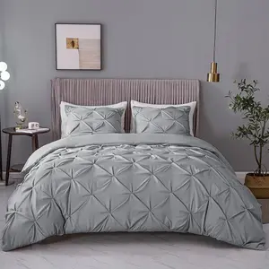Pintuck Duvet Cover Full Size with Zipper & Corner Ties  120 g Microfiber White Duvet Cover Set(Full Grey)