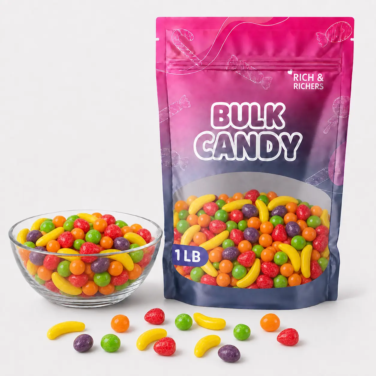 Fruit Runts Hard Candy, 1lb Bulk Bag, Classic Fruit-Shaped Sweet Treats & Party Favors