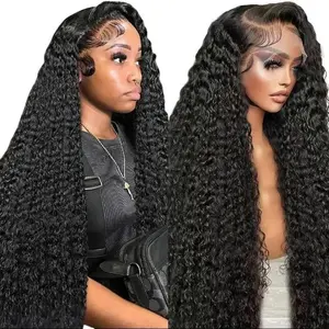 13x6 Hd Transparent Lace Frontal Wig 180 Density Curly Brazilian Human Hair Pre plucked Deep Wave Lace Front Wigs For Black Women