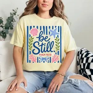 Be Still Psalm 46:10 Christian T-Shirt | Beach Coastal Faith Scripture Graphic Tee | Inspirational Bible Verse Summer Shirt