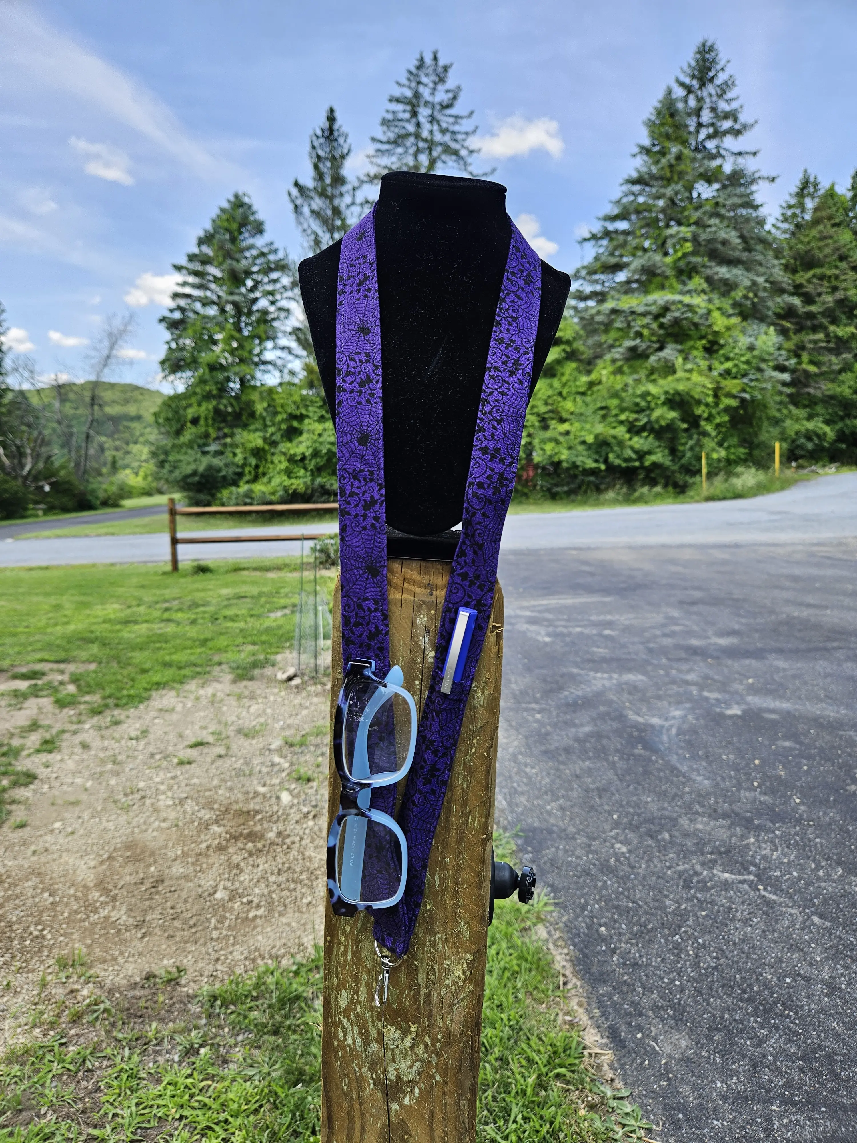 Handmade Safety Lanyard With Pockets | Pen & Glasses Holder | Breakaway Fabric Neck Lanyard | Spider