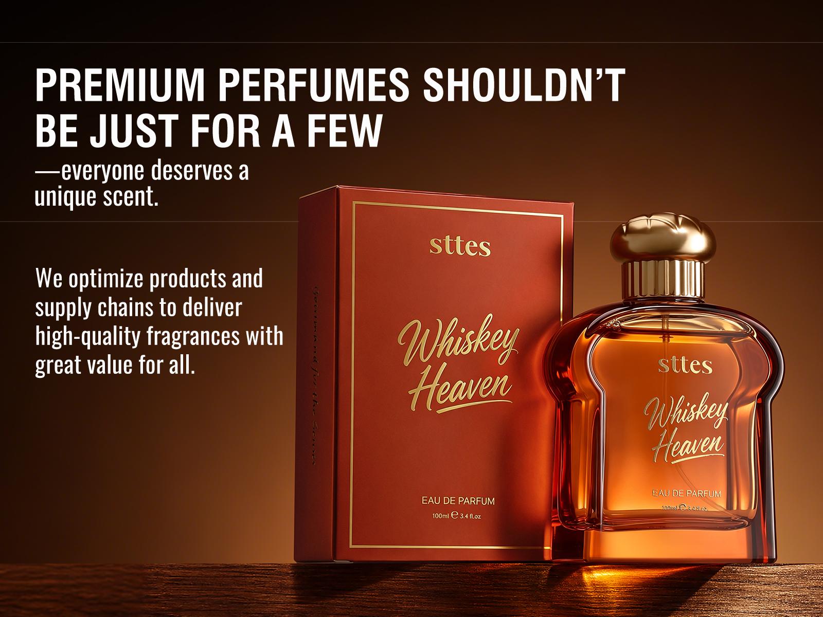 sttes Whiskey Heaven Eau de Parfum, Warm Woody Spicy Perfume for Men & Women, Cognac, Oak, Vanilla & Musk Fragrance Spray, 100ml/3.4 fl oz