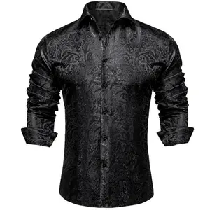 Black Luxury Men's Paisley Floral Slim Fit Long Sleeve Jacquard Wrinkle Free Dress Shirt Formal Casual Button Down Shirt Business Simple Commuter