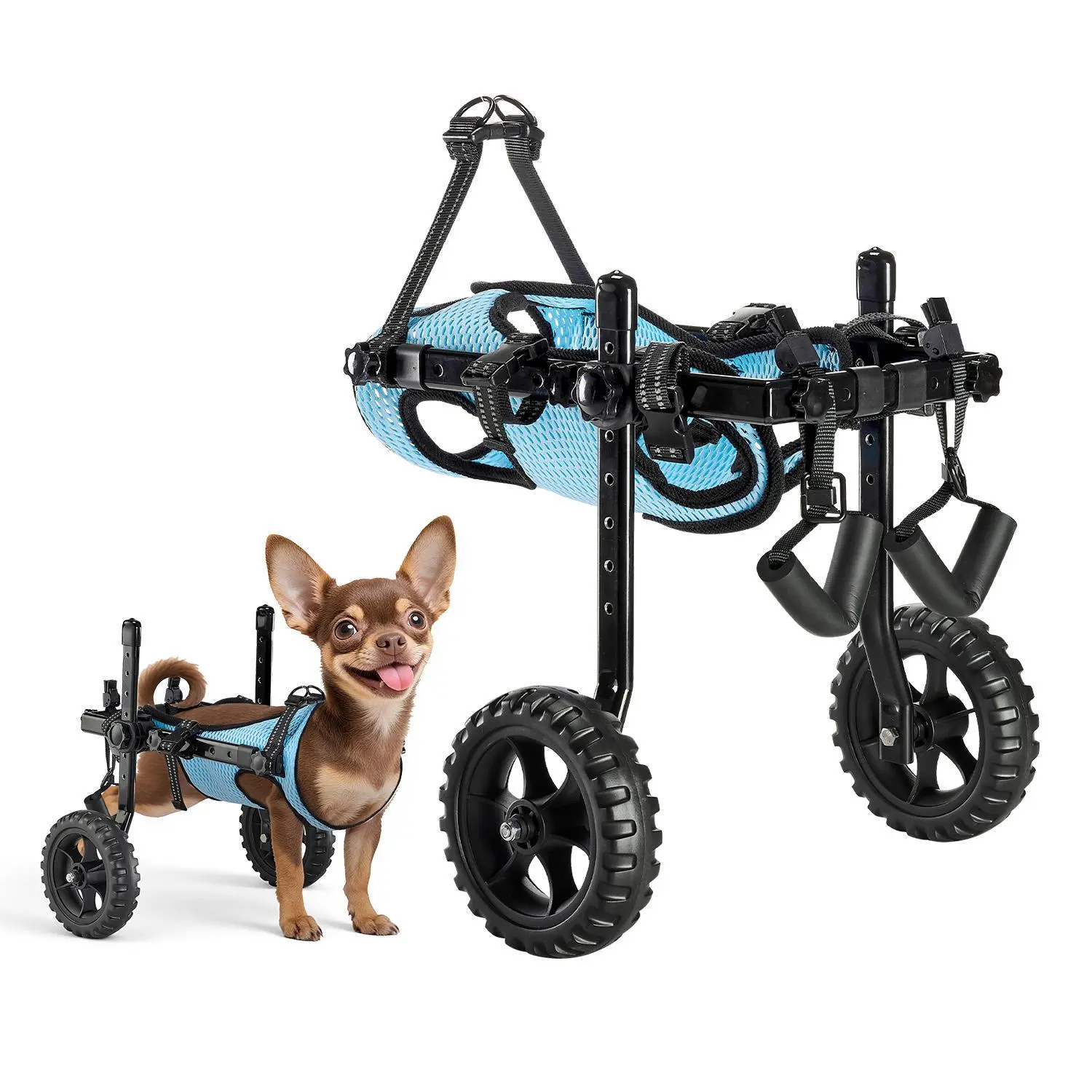 【SummerFinds】VEVOR X-Small 2-Wheel Dog Wheelchair for Back Legs, Adjustable Lightweight Pet Cart with Shock-Absorbing Wheels, Mobility Support for Disabled Injured Dogs Up to 22lbs, Rehab, Exercise, Hook And Loop, 6 Widths, Prevents Leg Pinching