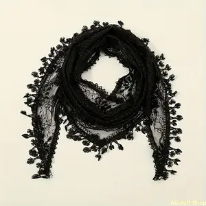 1pc Women'S Lace Hollow Embroidery Triangular Scarf Shawl Headscarf Turban Headwrap Bohemian Style Party Gathering Outfit Matching Sexy Sheer