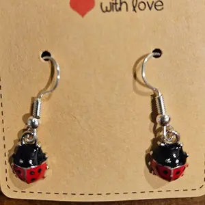 Handmade Dangle Earrings- LADYBUG, SILVER