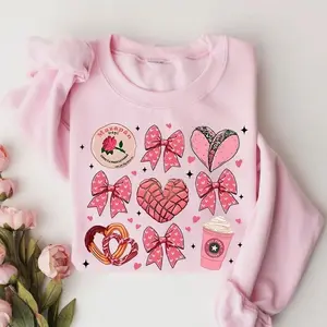Valentine Concha Pan Dulce T-Shirts, Crewneck Sweatshirts & Pullover Hoodie – cute Mexican Valentine tee for bread lovers, coquette bow style, perfect romantic gift for her on Valentine’s Day. RGV