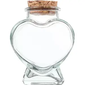 Empty Mini Glass Heart-Shaped Bottles with Cork Stoppers, Decorative Glass Bottles with Cork Lid for DIY Art Crafts Projects Decoration Party Supplies, Decorative Bottles (50ml)