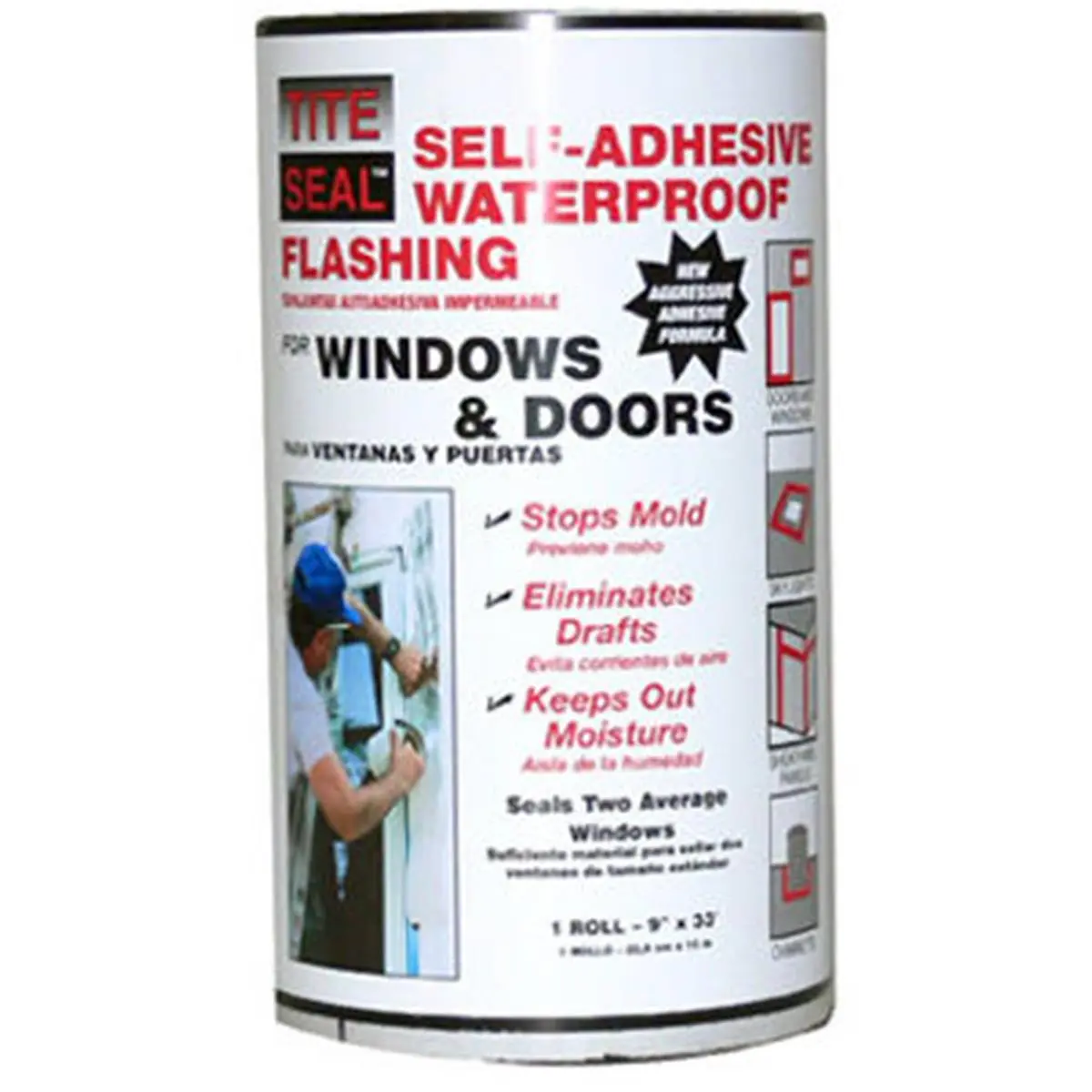 Cofair Products Tite-Seal TS933 Self-Adhesive Waterproof Flashing Roll, 9x33ft Roll, Eliminates Drafts, Keeps Out Moisture, Stops Mold for Windows, Doors, New Construction