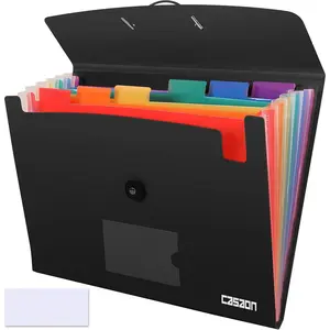 7 Pocket Accordian File Folders, Expanding File Folder A4 Letter Size Paper Portable Document OrganizerBlack