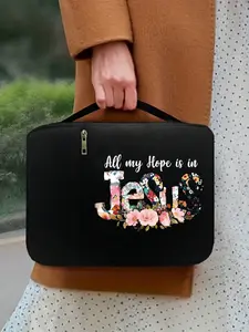 Jesus Letter Flower Bible Bag, Handheld Storage Pouch, Casual Style, Suitable for Adults, Women, Men, All Seasons