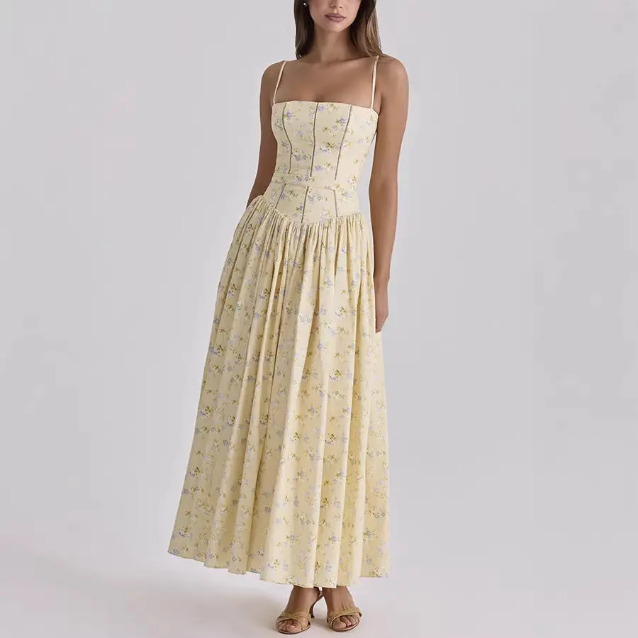Spring Summer Printed Zipper Strap Dress Casual Holiday Dress