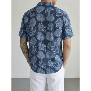 Summer Beach Shirt for Men - Tropical Palm Tree Print Short Sleeve Button Down - Breathable Linen Vacation Outfit