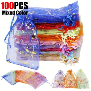 Mixed Color Tulle Gift Bag, 100pcs/set Colorful Candy Storage Bag, Gift Wrapping Bag for Wedding Birthday Festival Party, Party Favors Assortment