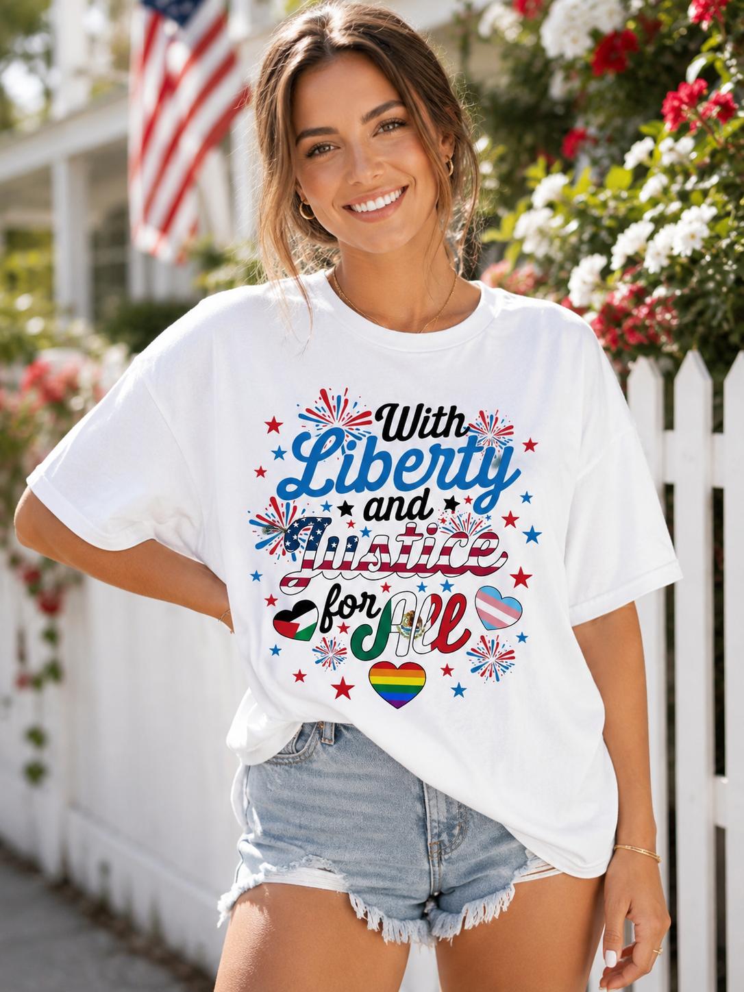 With Liberty And Justice For All Shirt, Fundamental Rights Shirt, BLM Tshirt, Antiracism Shirt, Human Rights Shirt, Equality Shirt, LGBT Tee- Tiffany Graphic Tee