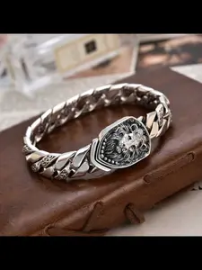 New Vintage Appeal Bold Lion Design Bracelet for Men, Punk Rock Fashion Cuban Chain Style, Unique Personality Jewelry Accessory, Fashionable Bracelet