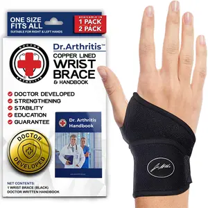 Doctor Developed Wrist Brace, Wrist Wraps for Carpal Tunnel , Tendonitis, Hand Support, Ideal for Fitness, Weightlifting - Handbook Included (Wrist Brace 1 Pack)