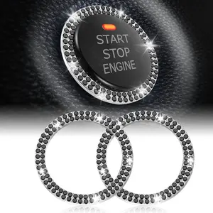 Engine Start Stop Decoration Ring,  Double Rhinestone, Bling  Interior Accessories for Women, Key  & Knob Bling Ring, Push to Start Button Cover/Sticker, Black