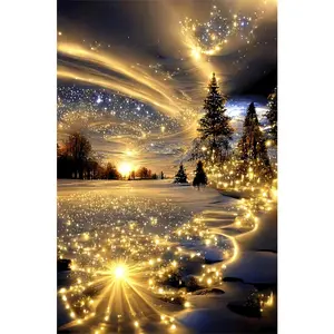 1PCS Magical Starry Night Diamond Painting Kit Sparkling Snow Scene with Trees and Glittering Sky DIY Rh