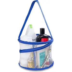 Foldable Collapsible Portable Shower Caddy with Drainage Hole, Carry Handle and Large Compartments, Great Organizer for Camp, Travel, Gym and Dorm (Blue)